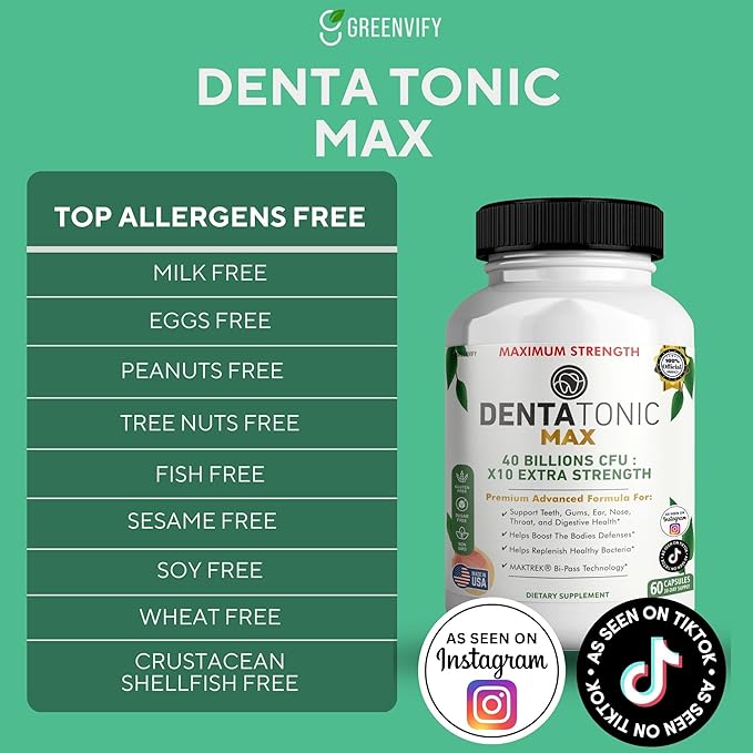 Denta Tonic Max Probiotic Supplement, 40 Billion CFU, 60 Capsules, Supports Oral & Digestive Health (1)