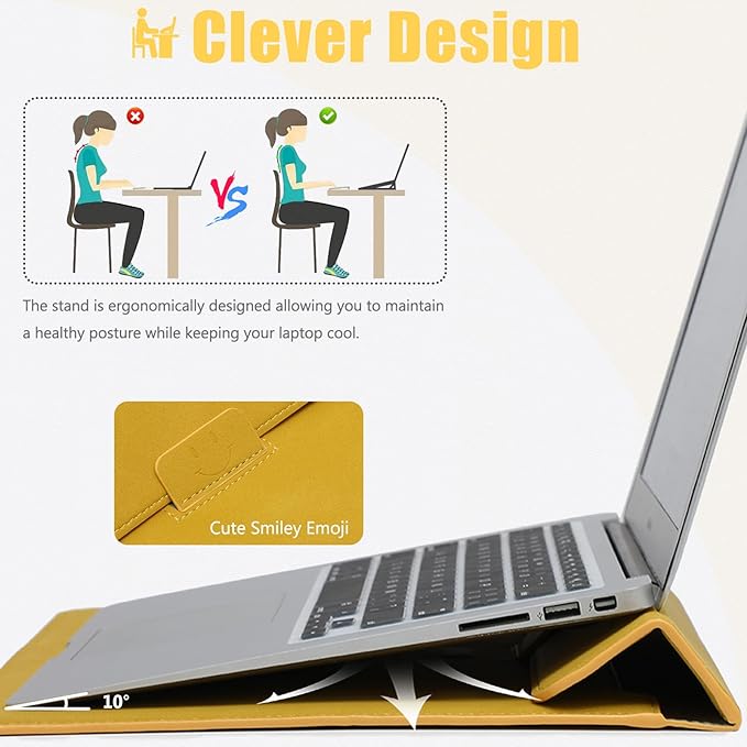 HYZUO 13.3-14 Inch Laptop Sleeve Case with Stand Feature for MacBook Pro 14 M5/M4/M3/M2/M1 2026-2021, MacBook Pro/Air 13.3, 13" 13.5" 13.8" Surface Laptop, HP Spectre X360 13/14, Olive Yellow