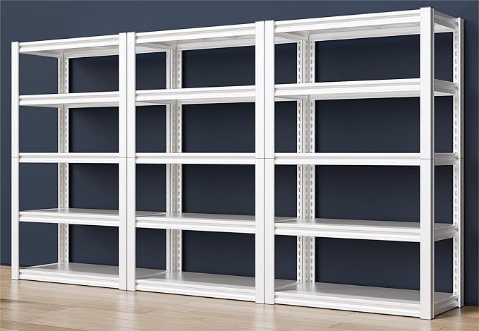 Raybee Garage Shelving Heavy Duty White Garage Storage Shelves 2010LBS Adjustable Heavy Duty Metal Shelving Metal Shelves for Kitchen Pantry 63" X32.1" X16.6", 3 Pack