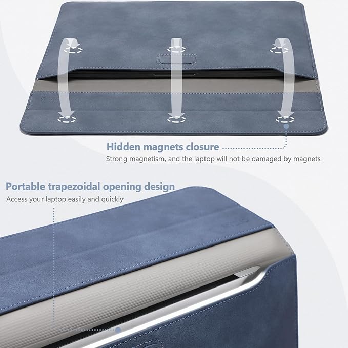 HYZUO 13 Inch Laptop Sleeve Case with Stand for 2025-2018 MacBook Air 13 M4 M3 M2 M1, 2025-2016 MacBook Pro 13 M2 M1, 13" iPad Pro/Air, Surface Pro 11/10/9, XPS 13, with Pouch, Haze Blue