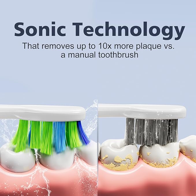 7AM2M Sonic Electric Toothbrush for Adults and Kids, with 8 Brush Heads and Travel Case,5 Modes with 2 Minutes Build in Smart Timer, One Charge Use for 90 Days, Rechargeable Toothbrushes (Purple)