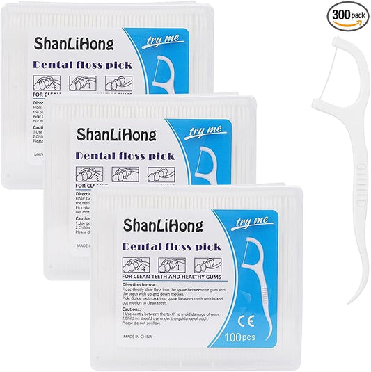 Dental Floss Picks 300ct - Dentist-Approved Double Clean Flossers with Toothpick | Extra Strong Floss & Built-in Pick | Ergonomic Handle for Teeth & Gums | Portable for Kids & Adults