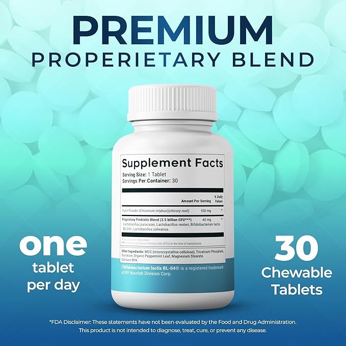 Oral Health Probiotic – 4-Strain Formula for Healthy Gums, Teeth & Fresh Breath – 180 Chewable Tablets