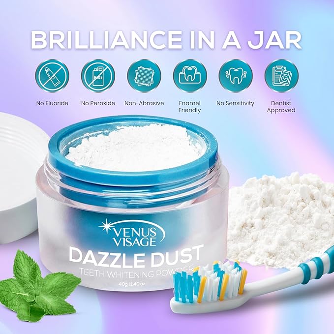 Venus Visage Dazzle Dust Teeth Whitening Powder - Enamel-Safe Toothpaste Powder for Stain Removal (40 g/140 oz)