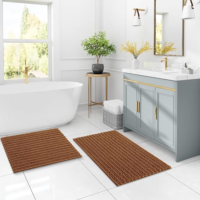 Arotive Luxury Chenille Bathroom Rug Mat, Extra Soft Thick Absorbent Shaggy Bath Rugs, Non-Slip Machine Wash Dry, Plush Bath Mats for Bathroom, Shower and Tub, 36x24, Ochre