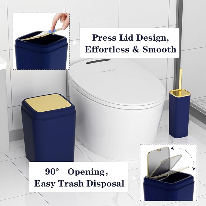 Bathroom Accessories Set - 25PC Bathroom Set with Shower Curtain and Rugs, Blue Bathroom Set, Bathroom Accessory Set with Press-on Lid Trash Can, Soap Dispenser and Qtip Holders