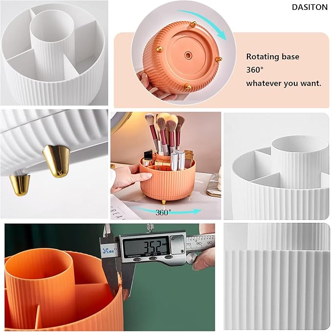 DASITON Large Capacity Makeup Brush Holder,360° Rotating Makeup Organizer,5 Slot Makeup Brushes Cup,for Vanity Decor,Bathroom Countertops,Desk Storage Container,Cosmetic Display cases(Orange)