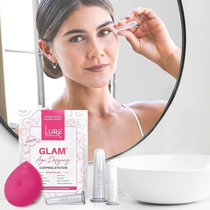 Lure Essentials Glam Facial Cupping Set (5 pc) Face Eyes Lips Cupping Set with Brush Collagen Lymphatic Massage