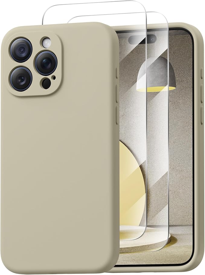 Magnetic for iPhone 15 Pro Case, Compatible with MagSafe, with 9H Nano Screen Protectors, Full Camera Protection, Silicone Shockproof Microfiber Lining Phone Case 6.1", Khaki