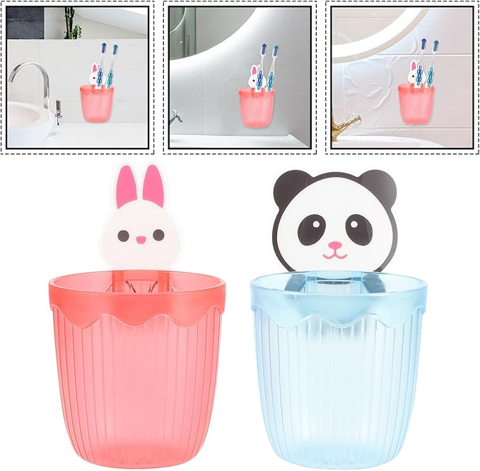 ABOOFAN 2Pcs Wall-Mounted Toothbrush Holder Plastic Storage Stand for Bathroom Hollow Design for Fast Drying and Easy Cleaning Home Organizer in Rose Red and Sky Blue