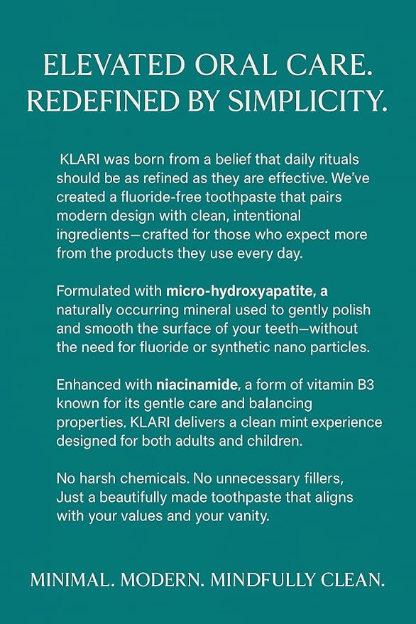 KLARI Niacinamide Whitening Toothpaste – Fluoride-Free with Micro Hydroxyapatite – Helps Brighten Your Smile – 4.23 oz