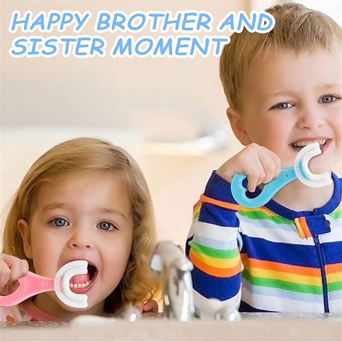 4 Pack U Shaped Toothbrush Kids, Soft Silicone Brush Head Whole Mouth with Handle 360 ° Oral Teeth Cleaning Design for Toddler Toothbrushes Age 2-6