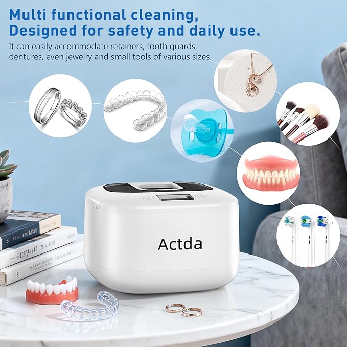 Ultrasonic Retainer Cleaner,Sonic Dental Cleaning Machine,Dental Cleaning Pod Night Guard Cleaner for Dentures, Retainers,Aligner, Mouth Guards, Jewelry Clean, Type-C Charge, 2600MAh,Waterproof.