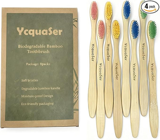 8 Pack Bamboo Toothbrushes - Soft Bristles, BPA Free, Eco-Friendly Natural Wooden Toothbrushes for Adults & Family, Zero Waste Compostable Handle