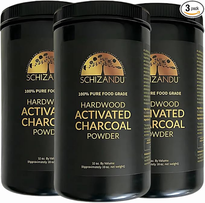 Activated Hardwood Charcoal Powder by Schizandu Vegan 100% | Supports Skin, Body, Teeth Whitening 3-Packs