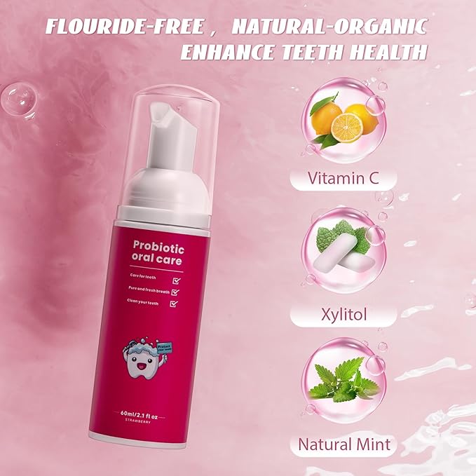 Fluoride Free Foam Kids Toothpaste - Natural Teeth Clean and Whitening Toothpaste with Mint Flavor, Mint Flavor for U Shaped Toothbrush Travel Size (3Strawberry)