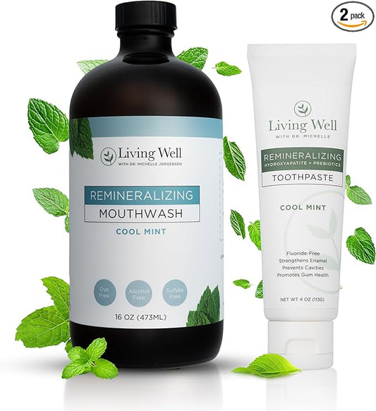 Natural Oral Care Bundle – Remineralizing Toothpaste + Alcohol-Free Mouthwash | Hydroxyapatite + Colloidal Silver | Fluoride-Free, Dentist-Developed | Supports Enamel, Gum Health & Oral Microbiome | M