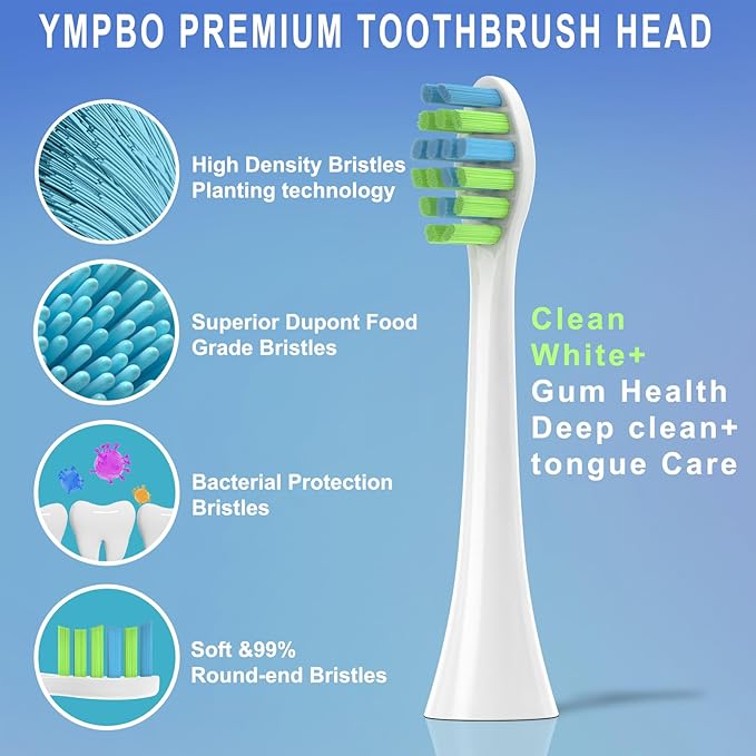YMPBO 10 Pack Toothbrush Replacement Heads Compatible with 7AM2M AM100/AM105/AM110 Electric Toothbrush, Soft Brush Bristles, White