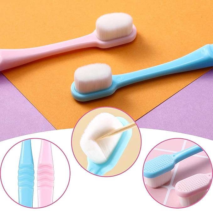 Boao 4 Pcs Soft Bristle Toothbrush Nano Toothbrush Ultra Soft Brush Manual Brush with 20,000 Bristles for Sensitive Teeth Adult Kid Children(Pink, Blue, Black, White)