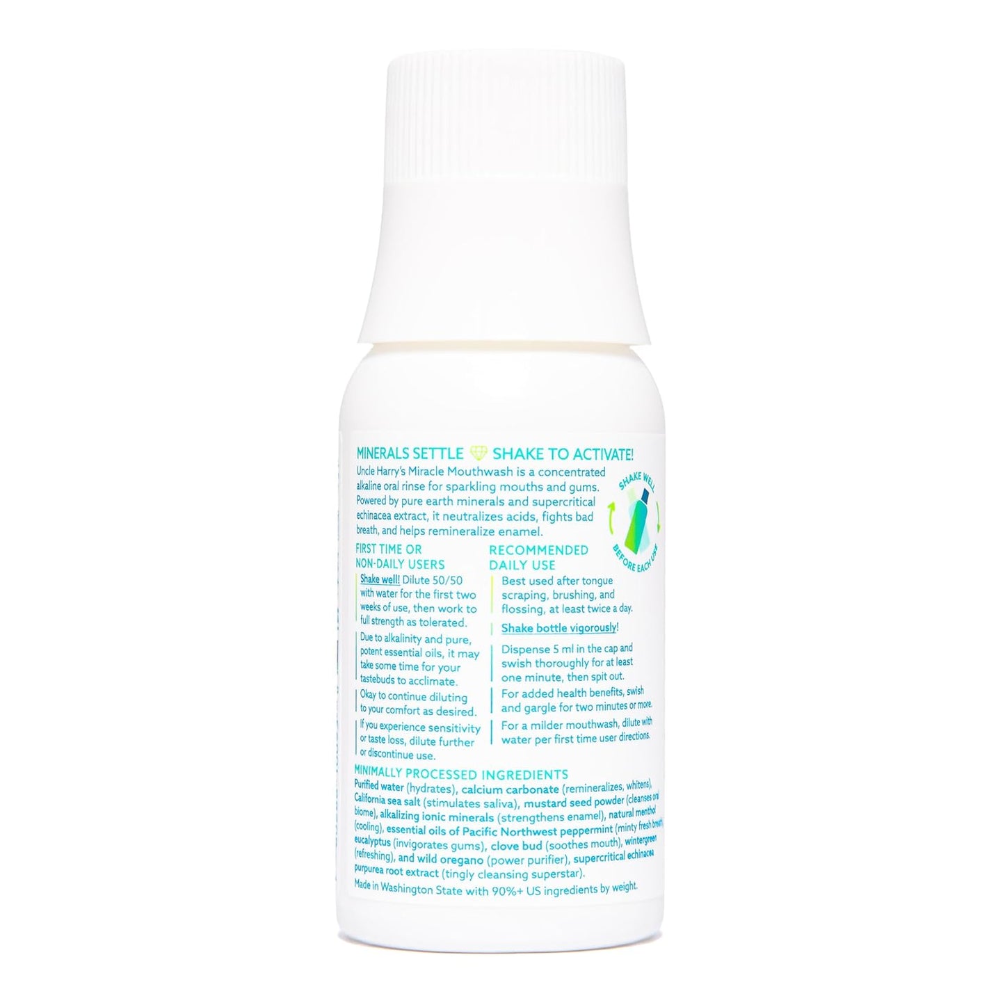 Uncle Harry's Natural Alkalizing Miracle Mouthwash | Adult & Kids Mouthwash for Bad Breath | pH Balanced Oral Care Mouth Wash & Mouth Rinse (2 fl oz)