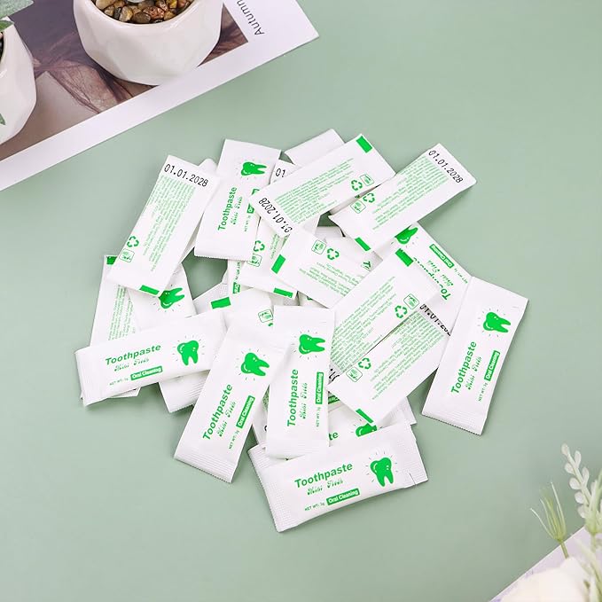 Too Small Bulk Travel Size Toothpaste Pack of 100,0.105 oz Extra Small Toothpaste Travel Size Bulk Mint Mini Disposable Toothpaste for Hotel,Guests,Homeless,Charity(Only Good for Single Use)