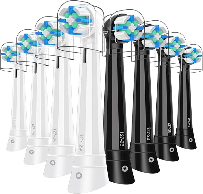 iO Replacement Heads Compatible with Oral B iO 2/3/4/5/6/7/8/9/10/Deep Clean Series Electric Toothbrush, Brush Heads Compatible with Oral B iO with Medium Bristles Care Your Teeth (8 Black/White)