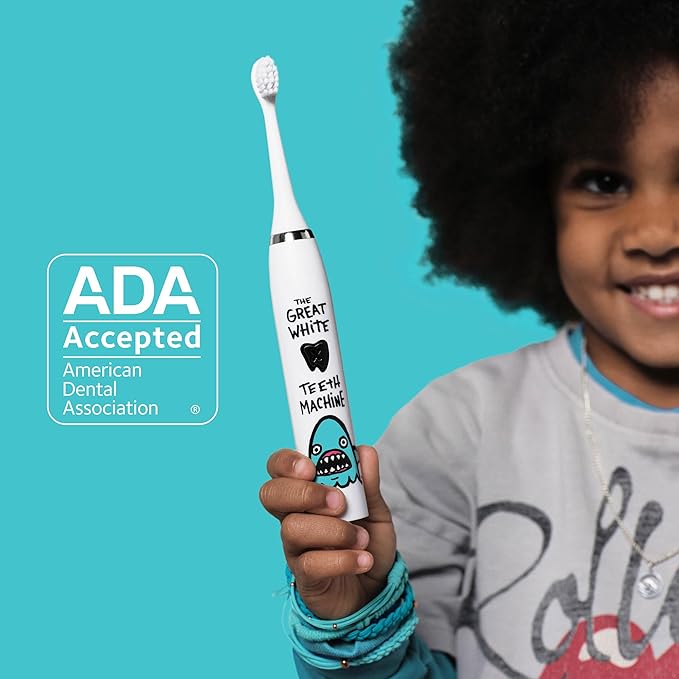 Made by Dentists Kids Electric Toothbrush - Rechargeable Vibrating Toothbrush with Timer, Includes 6 Replacement Heads, Halloween Gifts for Kids, Girls and Boys, Kid & Toddlers Age 2+, Shark