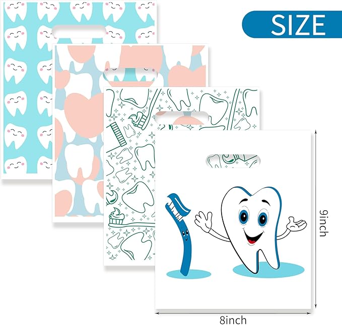 800 Pcs Dental Bags, Tooth Patient Care Dental Bags, 9 x 8 Inches dental goodie bags, for Dental Clinics, Schools and Patient use (Style 10)