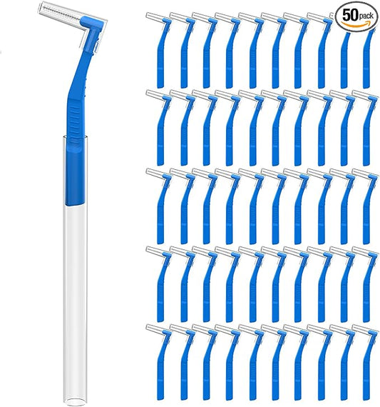 50 Count Angle Interdental Brushes for Braces, Tight(0.7mm), L- Shaped Interproximal Floss for Dental Plaque Removal Health