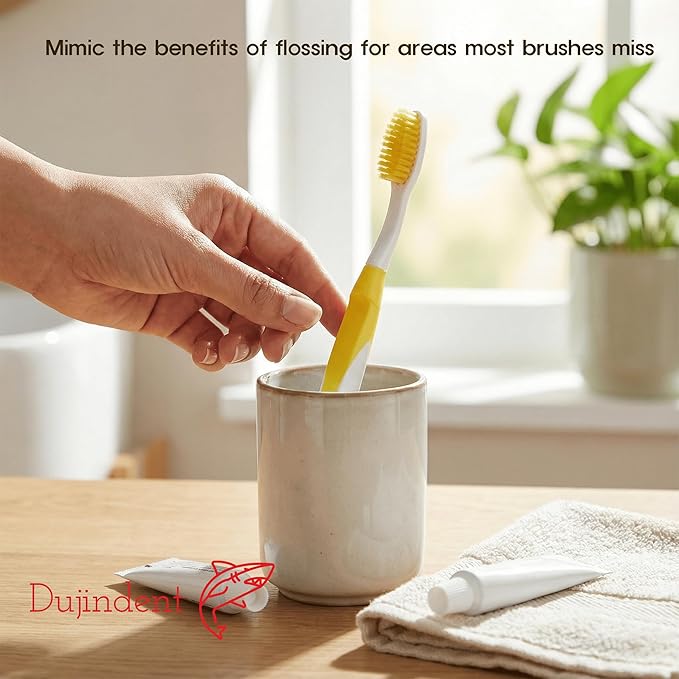 Dolphin Gold [4 Packs] Extra Soft Toothbrush Manual Long Flossing Bristle, Ultra Clean Toothbrush, Good for Sensitive Teeth and Gums (Green, Gold 4 Packs)