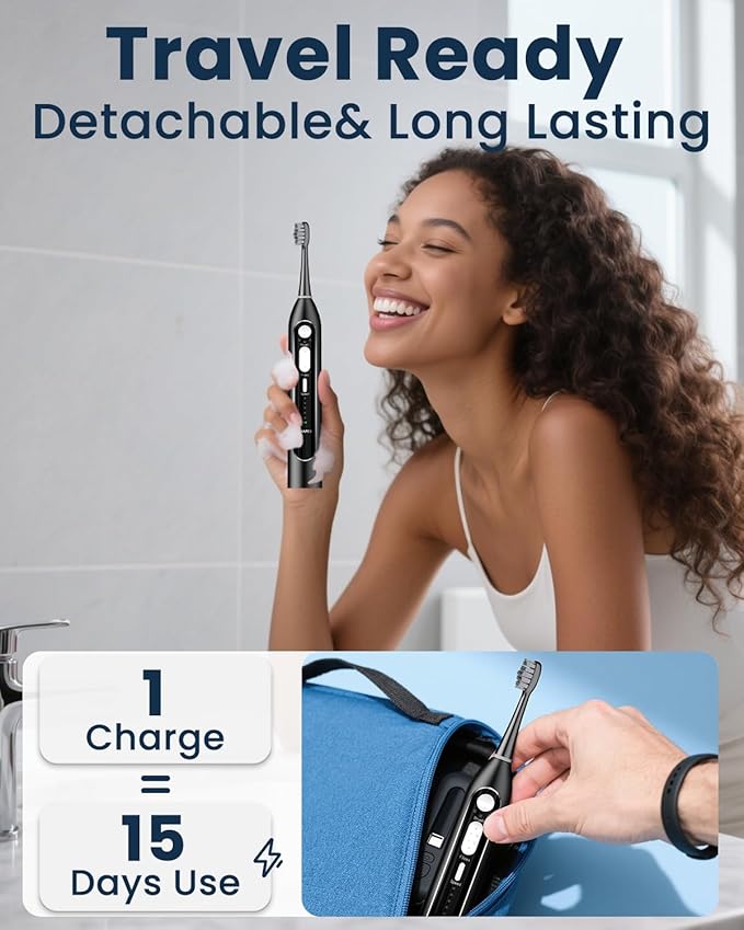 Electric Toothbrush with Water Flosser 3-in-1 Combo, Professional Sonic Toothbrush for Adults, 3 Brush Modes+5 Floss Speeds, Rechargable, 2.0 Flossing Toothbrush for Oral Care, Portable Travel Case