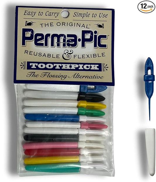 Original Perma Pic Reusable Toothpicks (12-Pack) - Flossing Alternative, Portable & Travel-Ready, Easy Clean, Durable Picks for Oral Hygiene on-The-Go