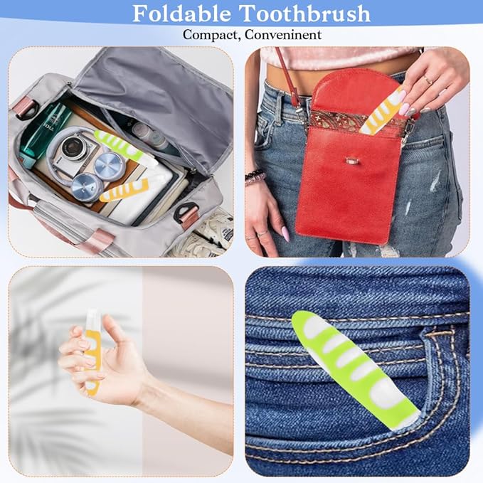 Travel Toothbrush, 4PCS Portable Travel Toothbrush Set,Mini Tooth Brush Built in Cover Soft Travels Size Folding Toothbrushs Individually Wrapped ToothBrushes for Adults Kids Hiking Camping Traveling