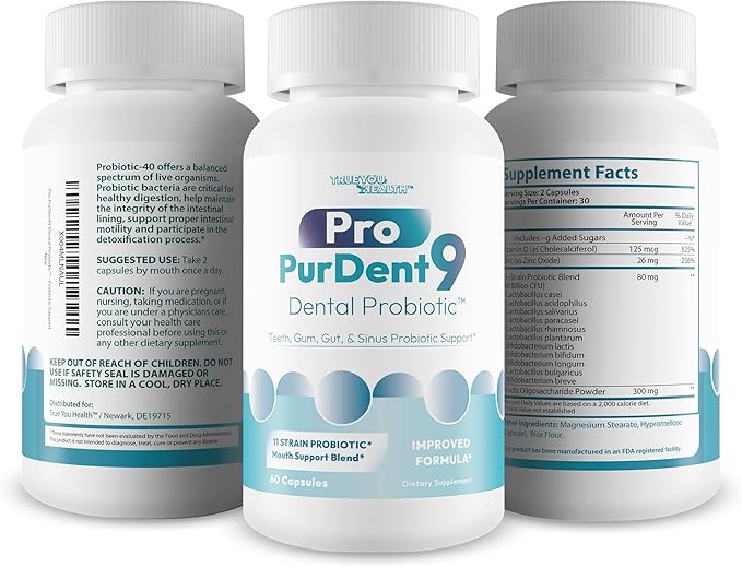 Pro PurDent9 Dental Probiotic - Our Best Dental Probiotics for Teeth and Gums - Mouth Probiotic - Boost Oral Health - Sinus Ear Nose Throat Probiotics - Teeth Supplement - Gum Health Supplements
