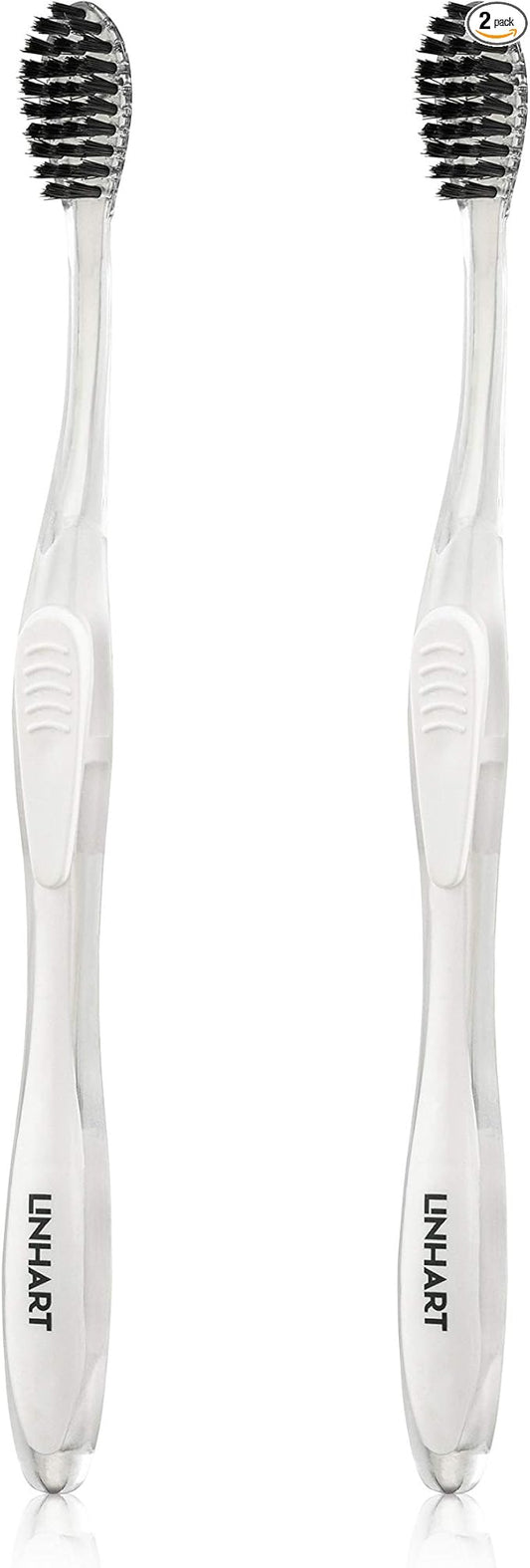 LINHART Extra Soft Toothbrush - Teeth Whitening with Multi-Length Bristles | White & Black 2-Pack