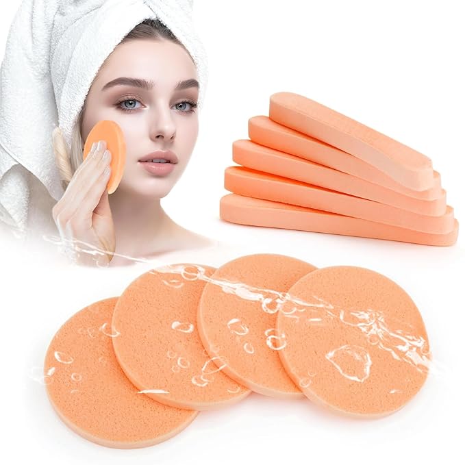 Compressed Facial Sponge,Reusable Makeup Blender 60 Count,Soft Round Wash Sponges for Estheticians Makeup Removal,Face Cleansing Exfoliating Compress Spa Pads for Women,Orange