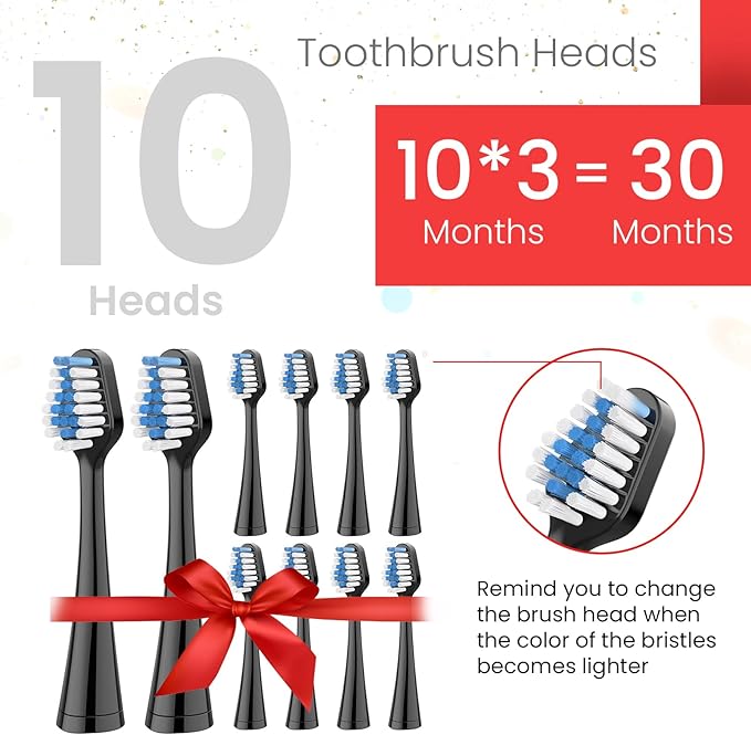 Harobey Replacements Toothbrush Heads for Waterpik Complete Care 5.0/9.0 (WP-861/CC-01), STRB-10WB, Pack of 10, Black