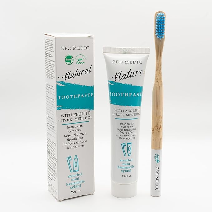Zeo-Medic Fluoride-Free Toothpaste – Vegan, Zeolite for Whitening & Tartar Control – Safe for Kids 7+ & Diabetics – Natural Menthol Flavor, 3.1 Oz (Made in Europe)