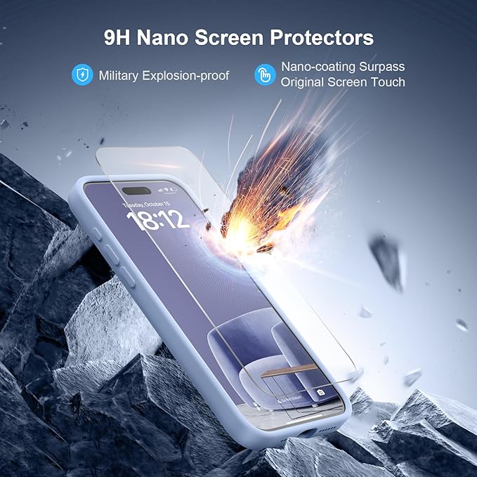Magnetic for iPhone 15 Pro Case, Compatible with MagSafe, with 9H Nano Screen Protectors, Full Camera Protection, Silicone Shockproof Microfiber Lining Phone Case 6.1", Light Blue