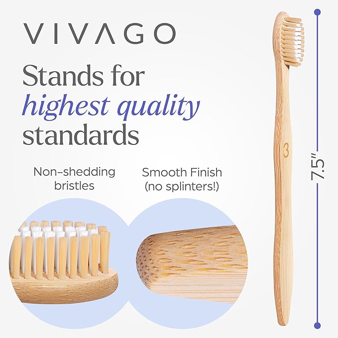 Bamboo Toothbrushes Medium Bristles 50 Pack - BPA Free Medium Bristles Toothbrushes for Adults - Eco-Friendly, Natural Wooden Toothbrush