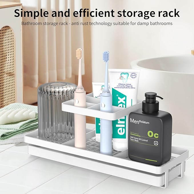 Toothbrush Holders for Bathrooms, 5 Slots Carbon Steel Tooth Brushing Holder Electric Toothbrush and Toothpaste Organizer Bathroom Accessories for Countertop, Shower, White