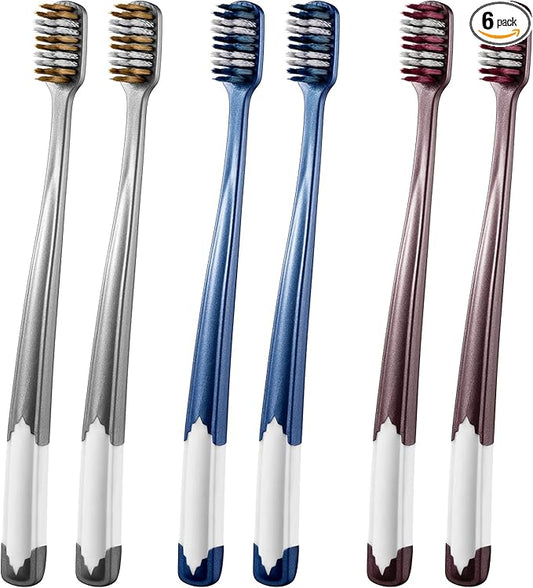 Fregum 8811 Toothbrush Soft Bristle Adult - Dual Bristle Design, Spiral & Medium Soft Bristles, 6 Count