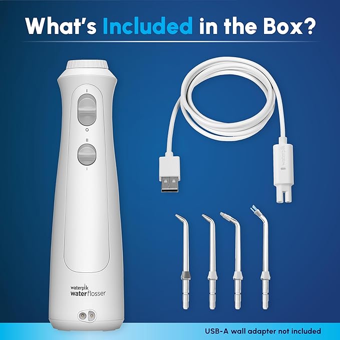 Waterpik Cordless Pearl Rechargeable Portable Water Flosser for Teeth, Gums, Braces Care and Travel with 4 Flossing Tips - ADA Accepted, WF-13 White, Packaging May Vary