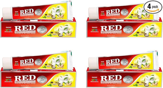 Jagat Herbal Red Toothpaste for Fresh Breathe, Doctor Recommended Natural Ayurvedic Toothpaste, Organic 100% Natural Teeth Whitening, Fluoride Free & Protects Gums, Vegan - Pack of 4