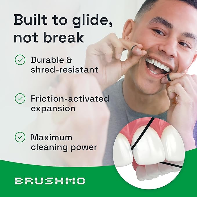 Brushmo Black Floss (BBFloss) - Expanding Floss, Gum-Friendly Soothing Mint Dental Floss, Natural Vegan Wax to Remove Plaque from Teeth, Dentist Designed PTFE & PFAS Free Oral Care, 4 Spools, 220 yd