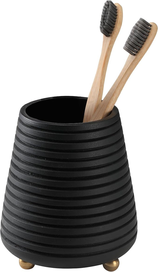 Folkulture Toothbrush Holders for Bathroom or Tooth Brushing Holder, Black Toothbrush Holder, 4x3 Wood Bathroom Toothbrush Holder, Bathroom Organizers and Storage Countertop, Toothbrush Organizer