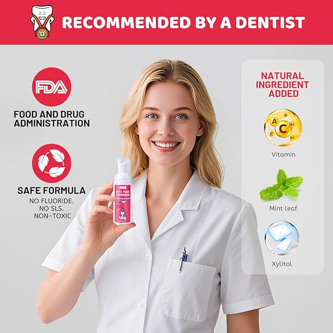 NOHOO Fluoride Free Foam Toothpaste Kids Fruit Flavour,Natural Training Toothpaste for Baby Toddler Children Oral Cleaning and Cavity Protection(Strawberry + Watermelon)