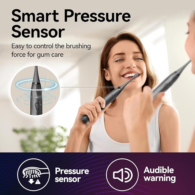 SEAGO Electric Toothbrush with 8 Soft Bristle Heads for Adults, Pressure Sensor, 5 Modes with 2 Minutes Build in Smart Timer, Rechargeable Travel Toothbrush with Brush Hold and Travel Case(2752Black)