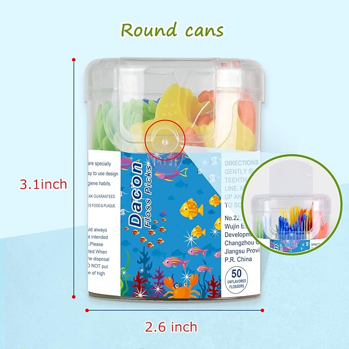 Kids Flossers, Kids Dental Floss Picks Without Fluoride, Unflavored, 4 Colors Ocean Animals Shaped Makes Flossing Fun, 50 Count (Pack of 3)