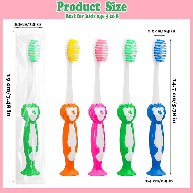 Disposable Toddler Toothbrushes - Pack of 20, Manual Suction Cup Bulk Kids Toothbrushes Individually Wrapped Animal Toothbrush for Home, School, Camp, Daycare, Travel